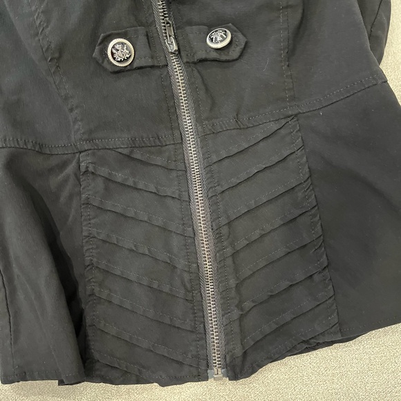 Black zip front backless halter top. military button details. Stretch fabric. - Picture 5 of 16